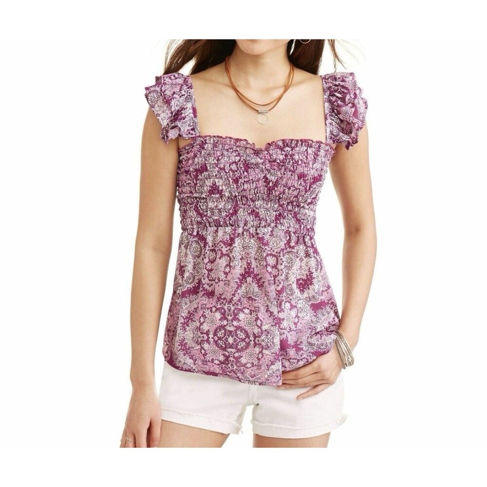 Babydoll Y2K MD Flutter Straps Paisley Smocked Tank Top  Boho Peasant New